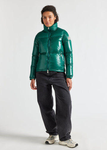 Doudoune courte et brillante pour femme Pyrenex Goldin Forest biome