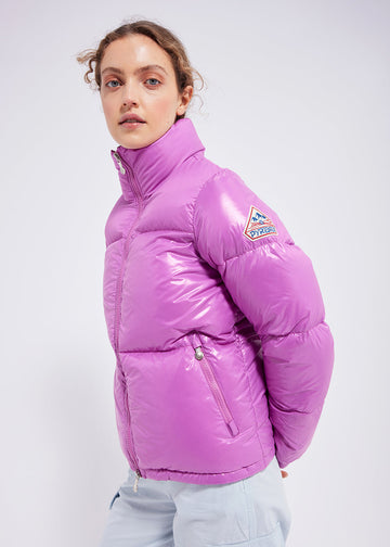 Doudoune courte et brillante pour femme Pyrenex Goldin Fuchsia